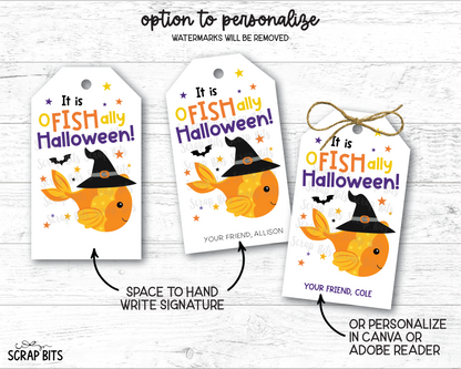 Goldfish O-Fish-Ally Halloween Printable Gift Tags, Instant Download