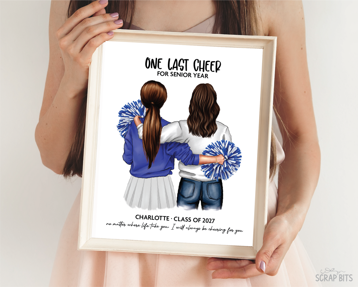 Senior Cheerleader Gift From Mom, One Last Cheer Portrait Print, Custom Digital Drawing