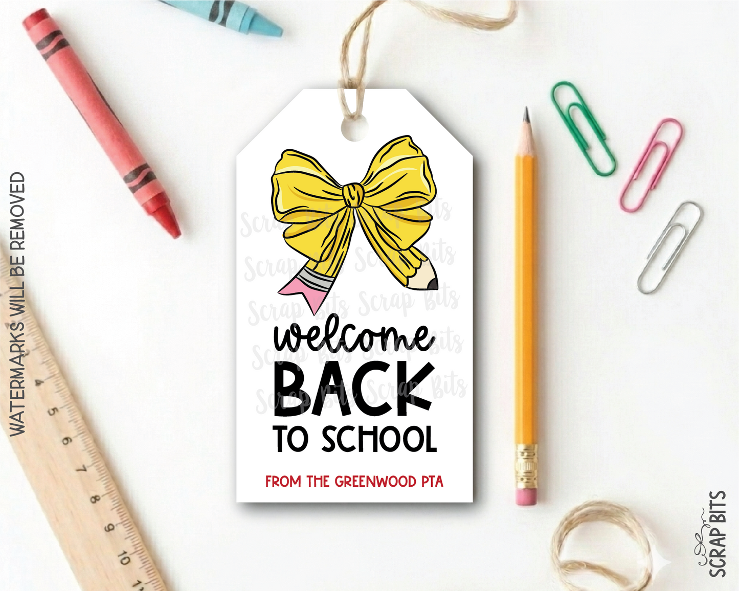 Pencil Bow Back To School Gift Tags