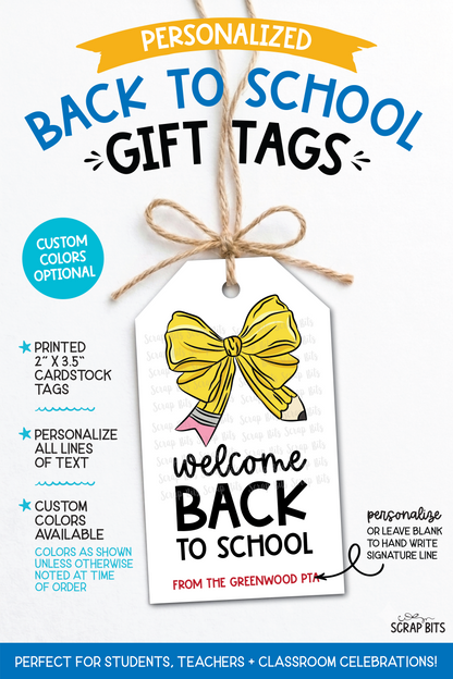 Pencil Bow Back To School Gift Tags