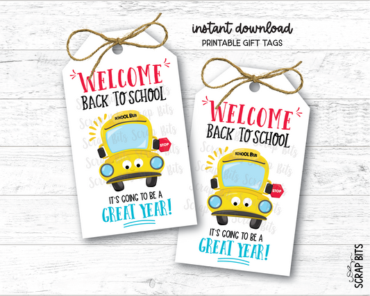 School Bus Gift Tags, Printable Back To School Gift Tags, Instant Download