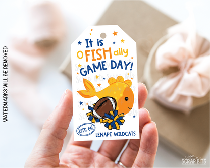 Football + Poms, Printable Game Day Gift Tags, Personalized Editable Template