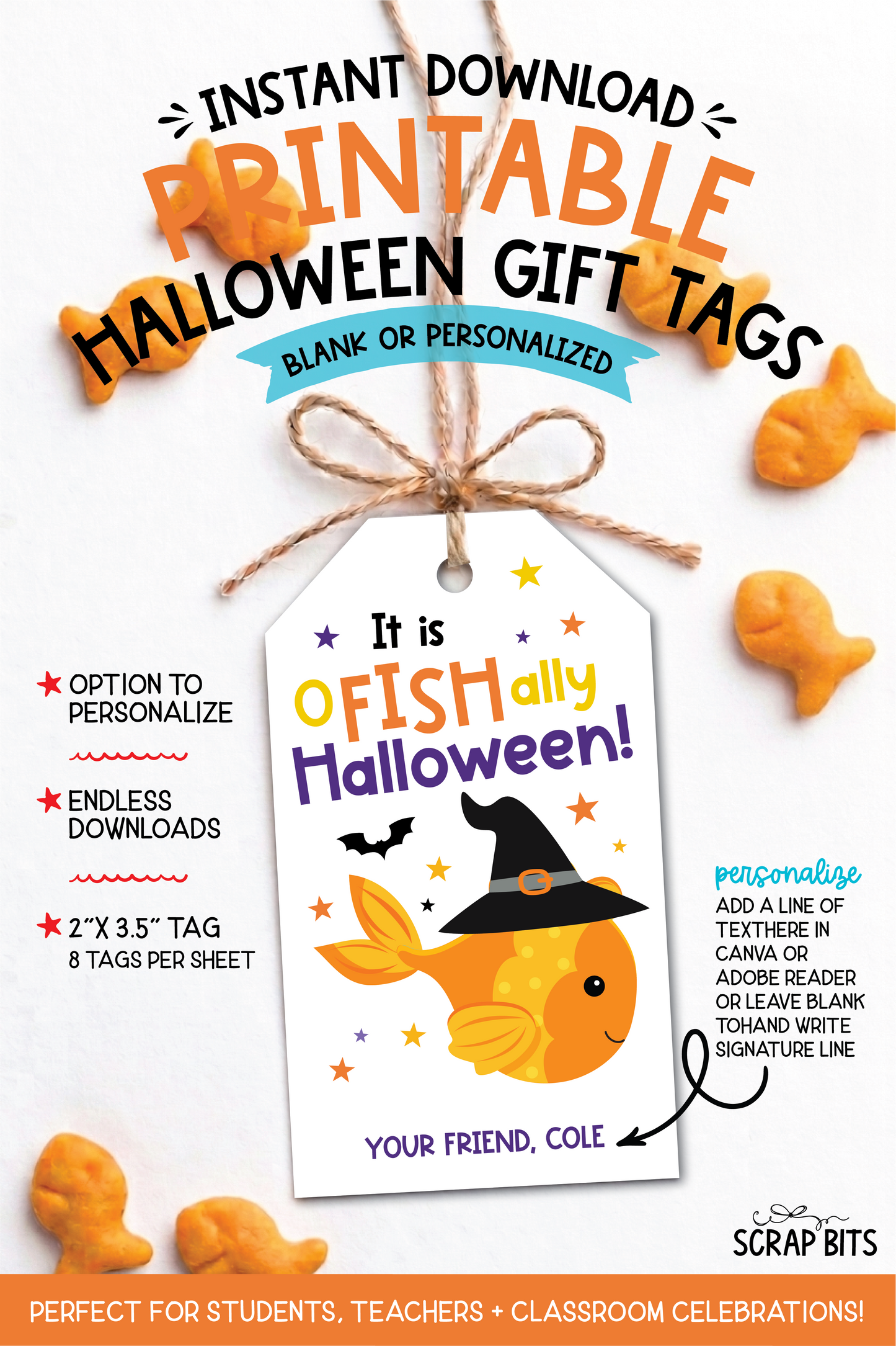 Goldfish O-Fish-Ally Halloween Printable Gift Tags, Instant Download