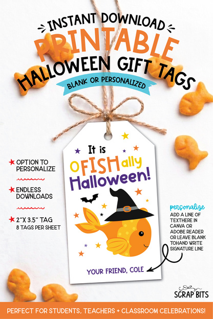 Goldfish O-Fish-Ally Halloween Printable Gift Tags, Instant Download