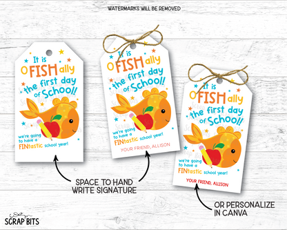 Goldfish Printable Back To School Gift Tags . Self Edit Instant Download
