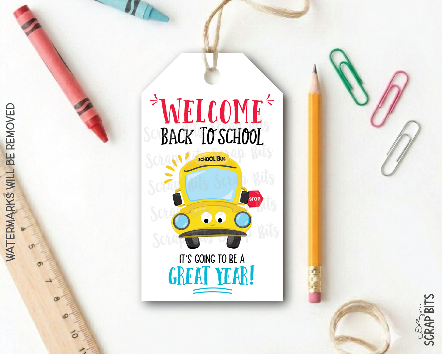 School Bus Gift Tags, Printable Back To School Gift Tags, Instant Download