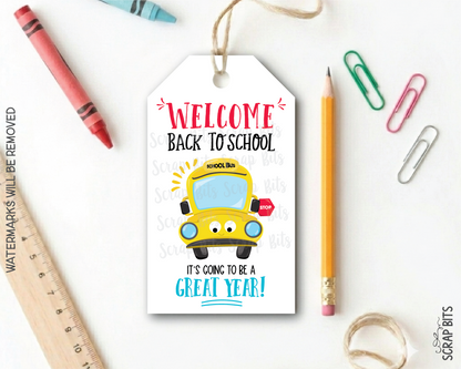 School Bus Gift Tags, Printable Back To School Gift Tags, Instant Download