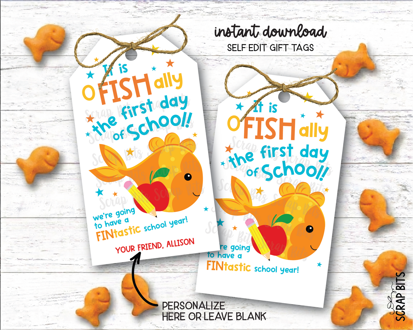 Goldfish Printable Back To School Gift Tags . Self Edit Instant Download