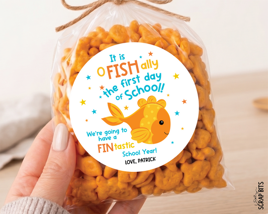 Goldfish Back To School Stickers or Tags, O Fish Ally First Day of School