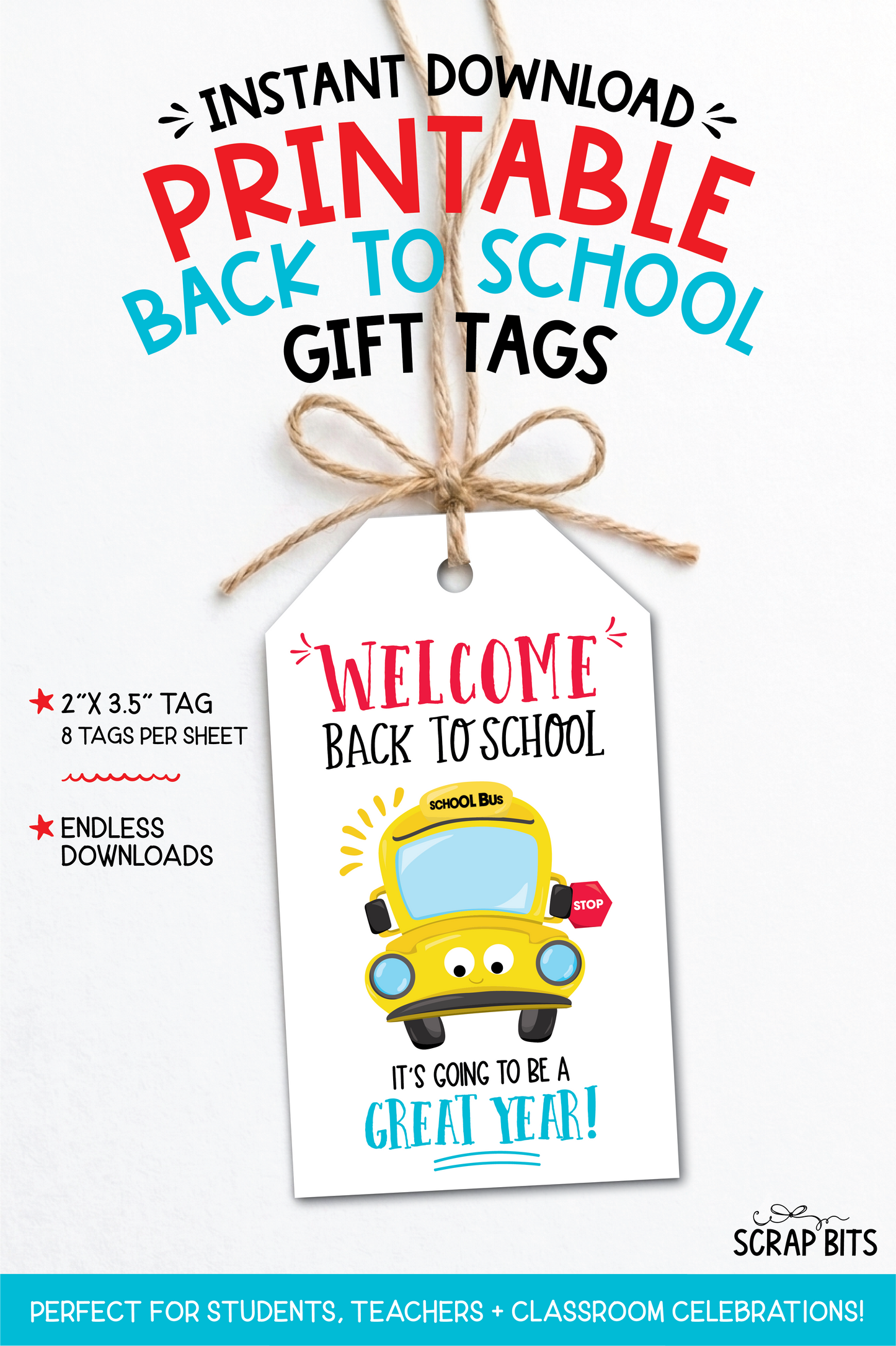 School Bus Gift Tags, Printable Back To School Gift Tags, Instant Download