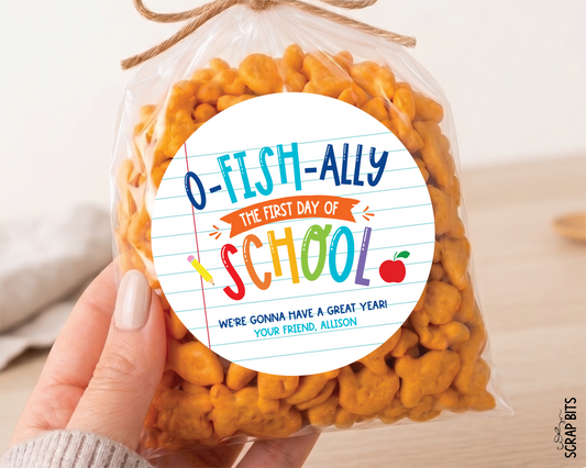 Back To School Stickers or Tags, O Fish Ally First Day of School