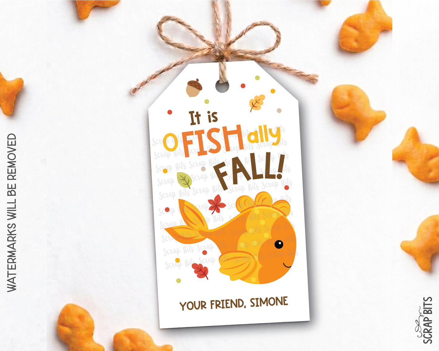 Goldfish O-Fish-Ally Fall Printable Gift Tags . Self Edit Instant Download