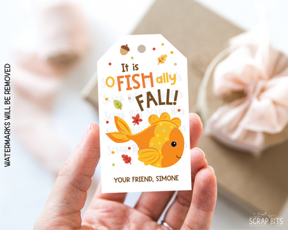 Goldfish O-Fish-Ally Fall Printable Gift Tags . Self Edit Instant Download