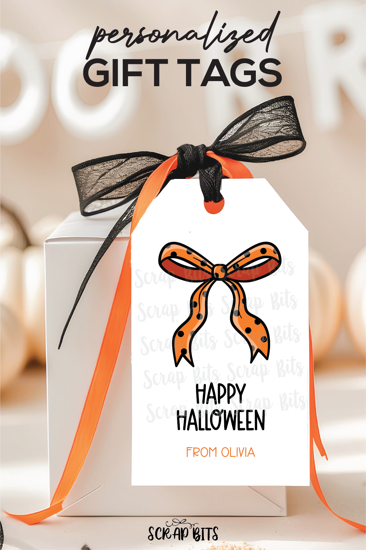 Coquette Bow Tags . Personalized Halloween Gift Tags