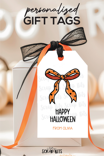 Coquette Bow Tags . Personalized Halloween Gift Tags