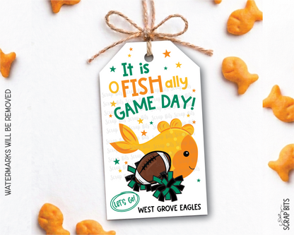 Football Goldfish Game Day Gift Tags, Good Luck Treat Bag Labels