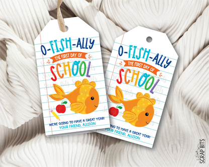 Goldfish Back To School Gift Tags, O FISH Ally First Day of School Lined Paper