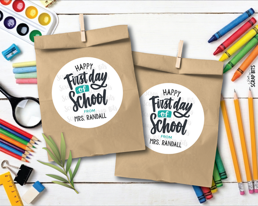 First Day of School Gift Labels or Tags, Cursive Lettering