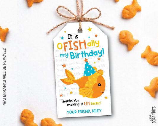 Goldfish Birthday Favor Tags, O FISH Ally My Birthday, Personalized Labels