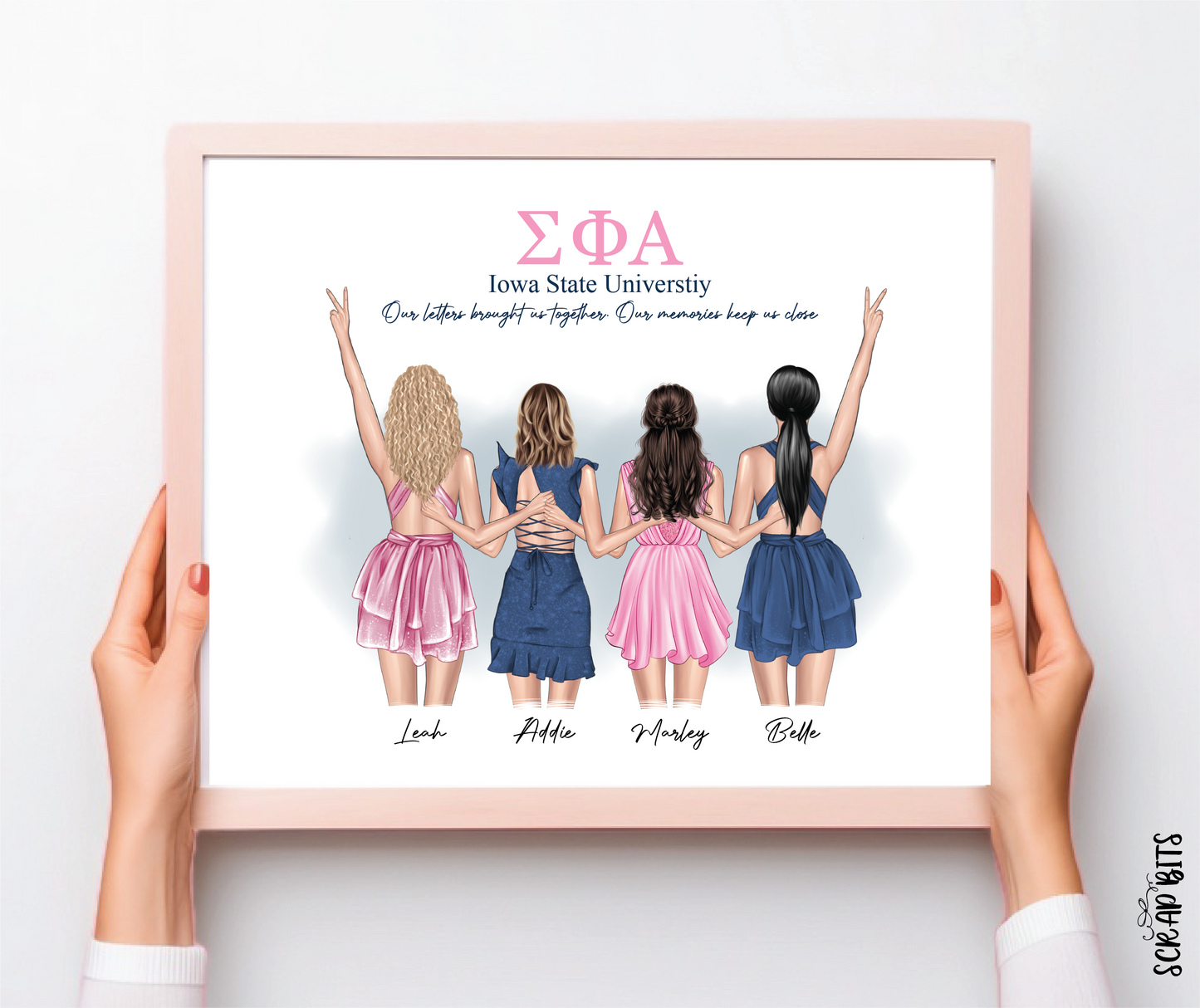 Sorority Sisters Custom Digital Portrait, Personalized Gift Illustration Print