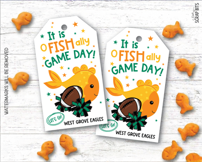Football Goldfish Game Day Gift Tags, Good Luck Treat Bag Labels