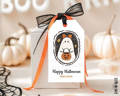 Coquette Ghost & Bow Halloween Gift Tag Set