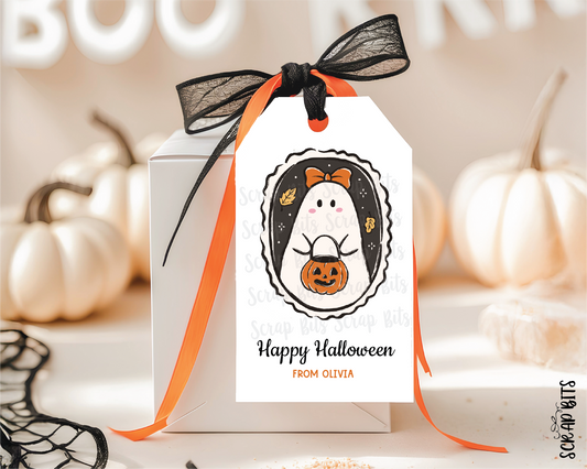 Coquette Ghost Tags . Personalized Halloween Gift Tags