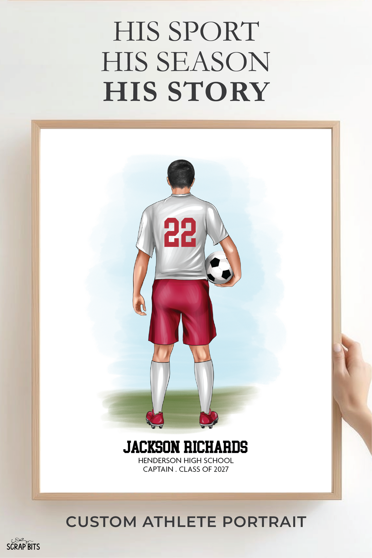 Soccer (Male) Portrait Print, Custom Digital Drawing