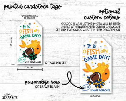 Football Goldfish Game Day Gift Tags, Good Luck Treat Bag Labels