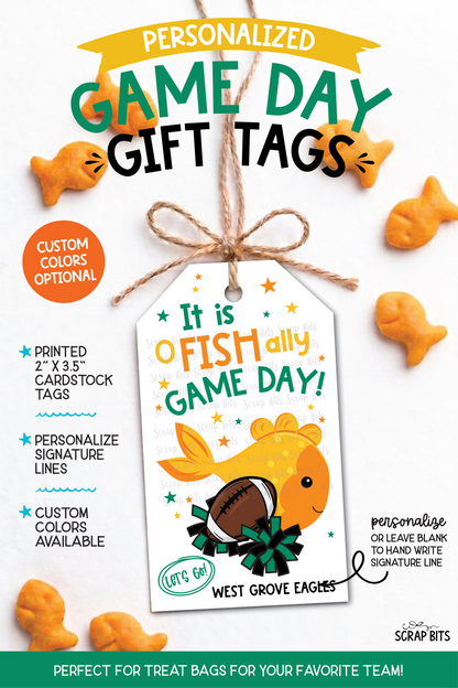 Football Goldfish Game Day Gift Tags, Good Luck Treat Bag Labels