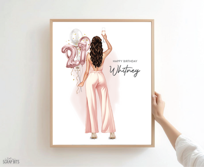 21st Birthday Portrait Print, Custom Digital Drawing - Pant Suit