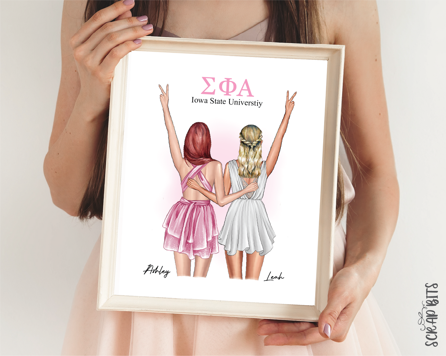 Sorority Sisters Custom Digital Portrait, Personalized Gift Illustration Print