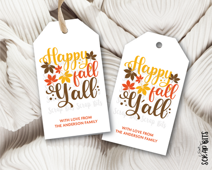 Happy Fall Scatter Leaves Tags . Personalized Autumn Gift Tags