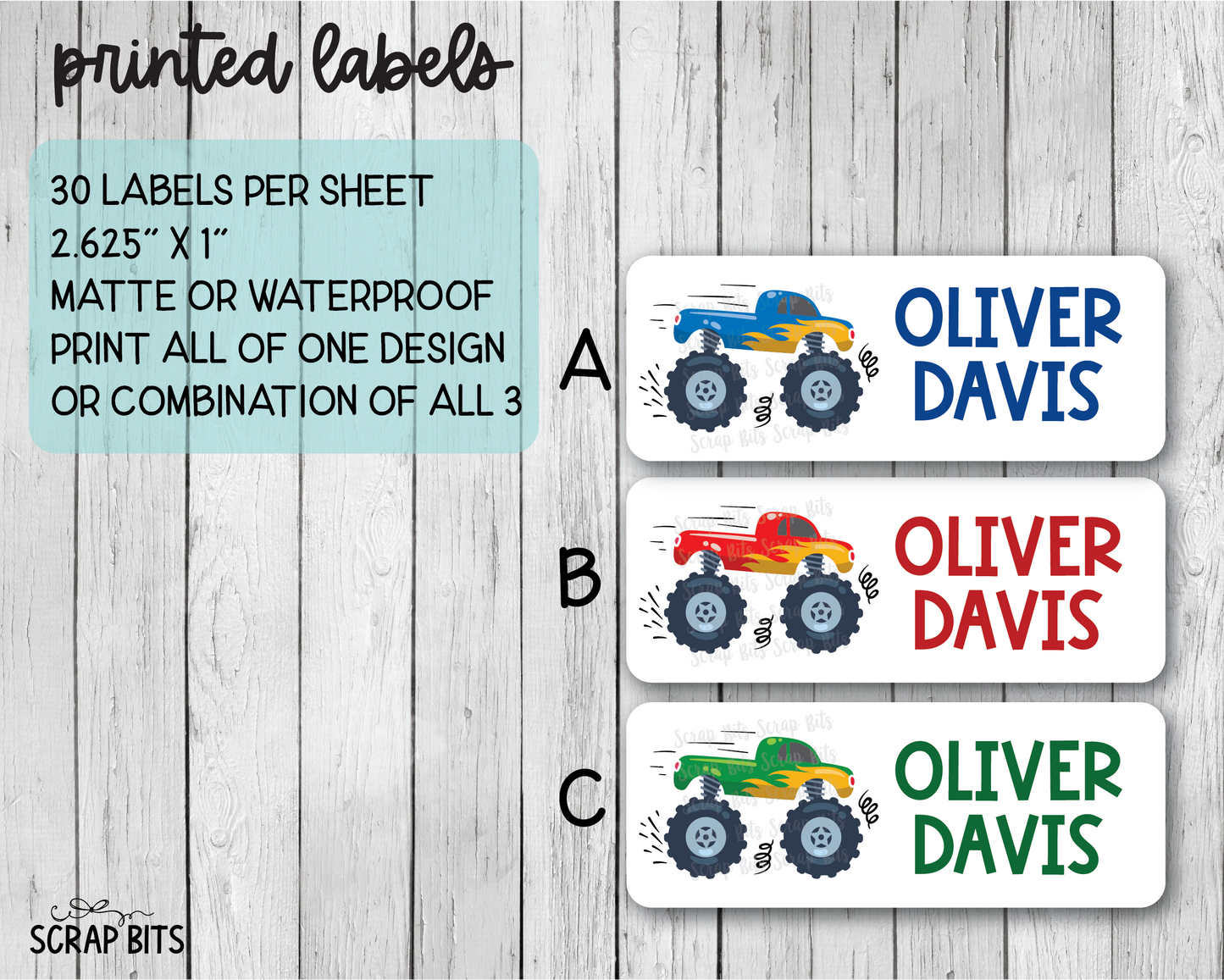 Monster Truck Name Labels . Personalized Belonging Labels