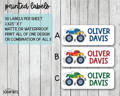 Monster Truck Name Labels . Personalized Belonging Labels