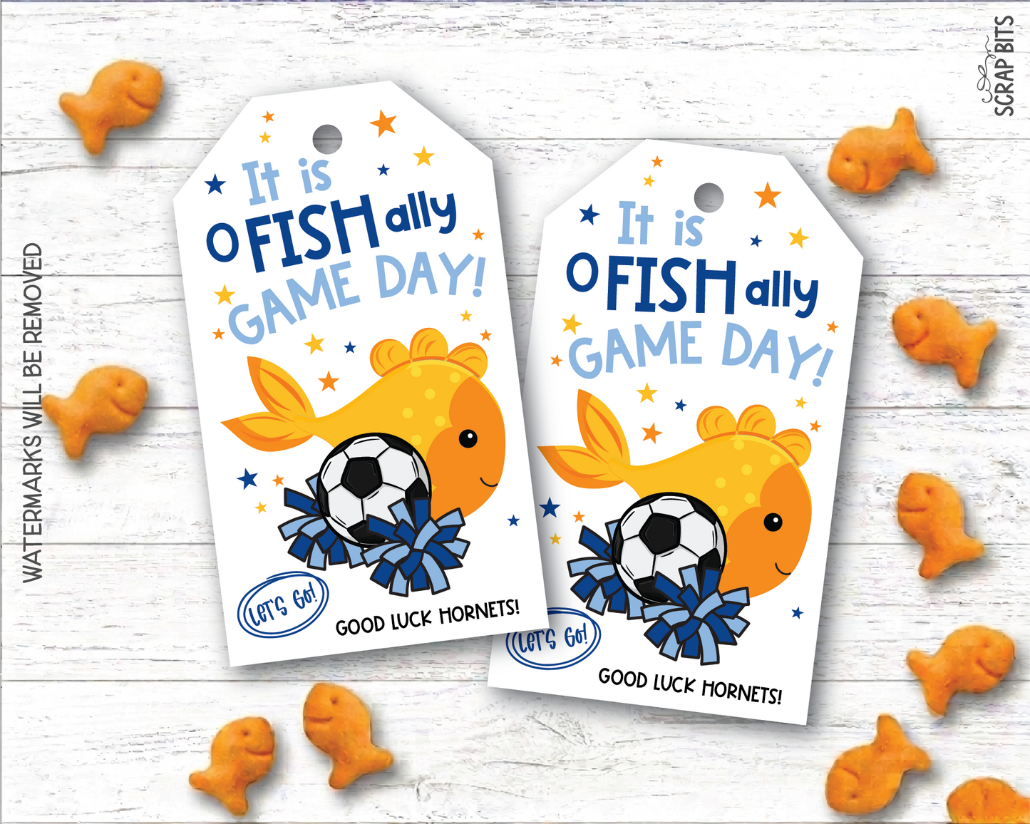 Soccer Goldfish Game Day Gift Tags, Good Luck Treat Bag Labels