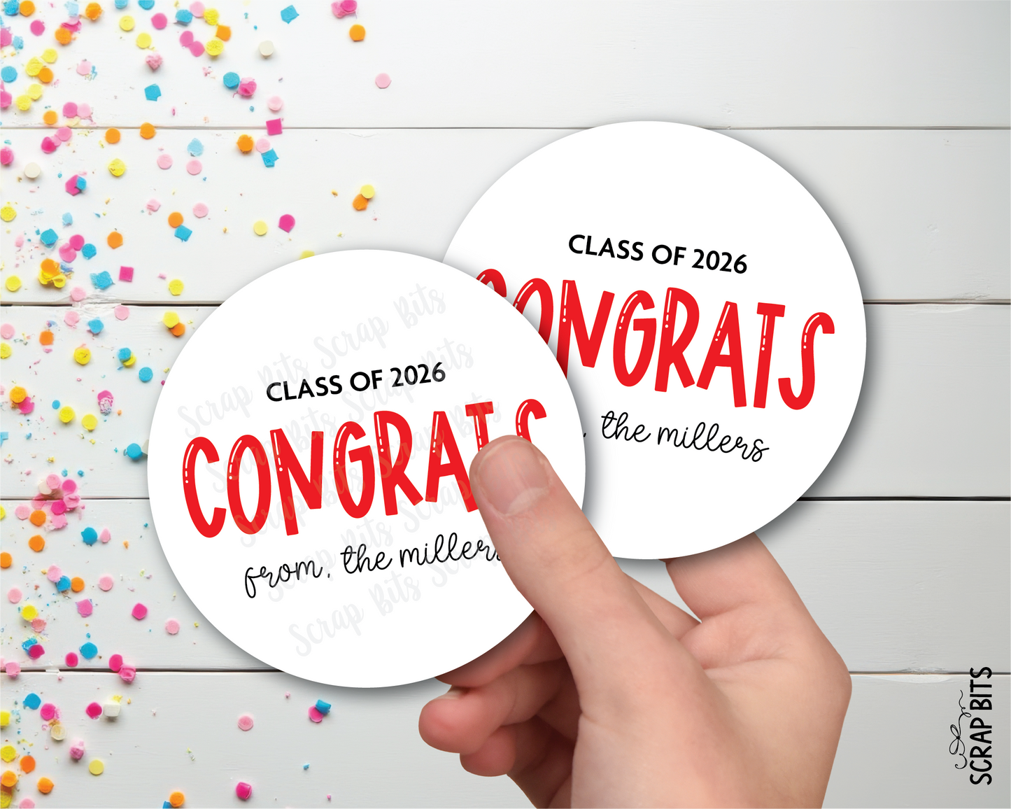 Congrats Bouncy Lettering, Personalized Graduation Favor Labels