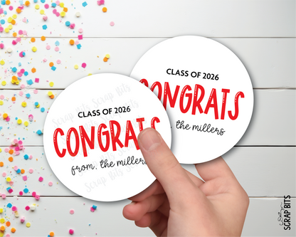 Congrats Bouncy Lettering, Personalized Graduation Favor Labels