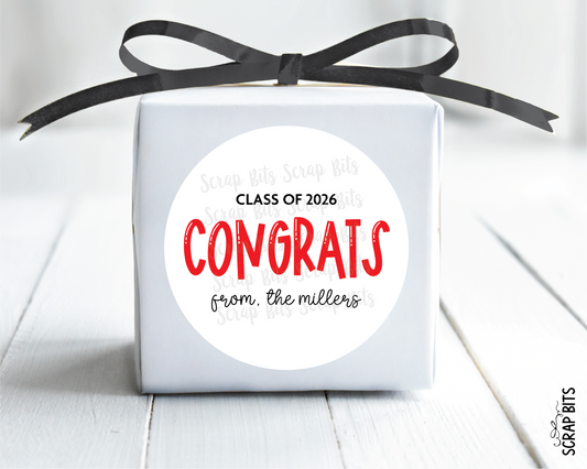Congrats Bouncy Lettering, Personalized Graduation Favor Labels