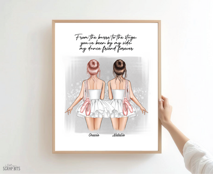 Ballerina Besties Portrait Print, Half Body, Custom Digital Drawing