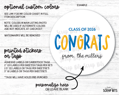 Congrats Bouncy Lettering, Personalized Graduation Favor Labels