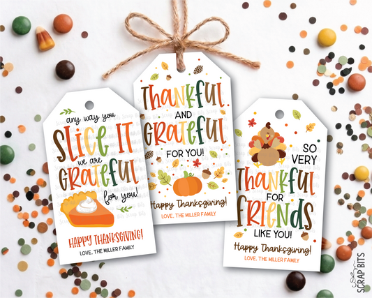 Slice It Grateful Turkey, Thankful Favor Tags, Personalized Thanksgiving Gift Tags (Copy)