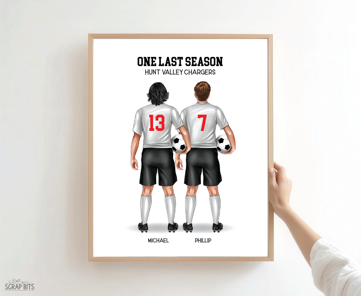Soccer Friends (Male) Portrait Print, Custom Digital Drawing