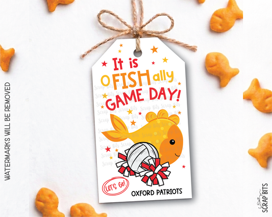 Volleyball Goldfish Game Day Gift Tags, Good Luck Treat Bag Labels