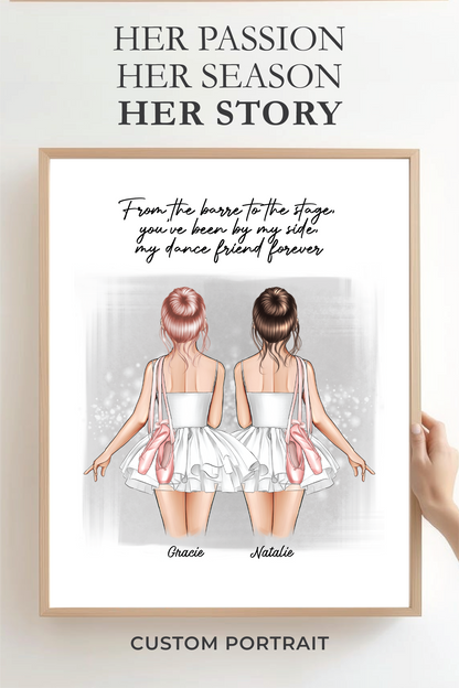 Ballerina Besties Portrait Print, Half Body, Custom Digital Drawing