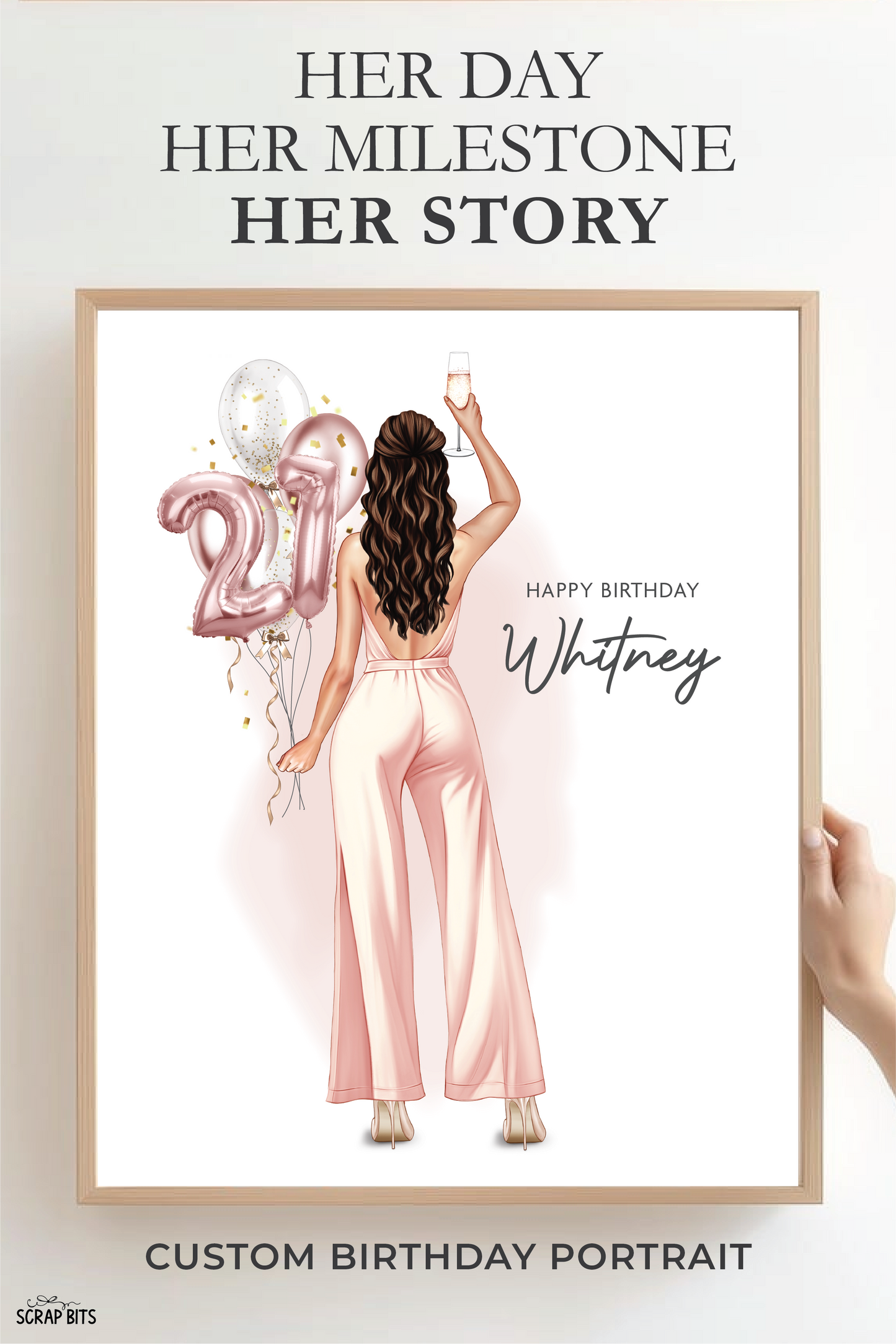 21st Birthday Portrait Print, Custom Digital Drawing - Pant Suit