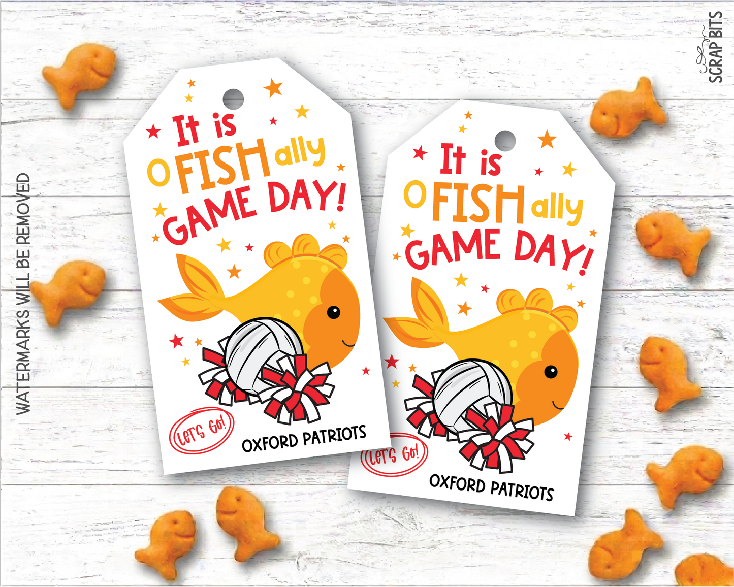 Volleyball Goldfish Game Day Gift Tags, Good Luck Treat Bag Labels