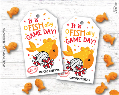 Volleyball Goldfish Game Day Gift Tags, Good Luck Treat Bag Labels
