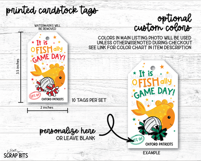 Volleyball Goldfish Game Day Gift Tags, Good Luck Treat Bag Labels