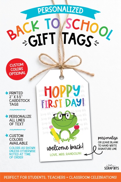 Frog Back To School Gift Tags, Hoppy First Day